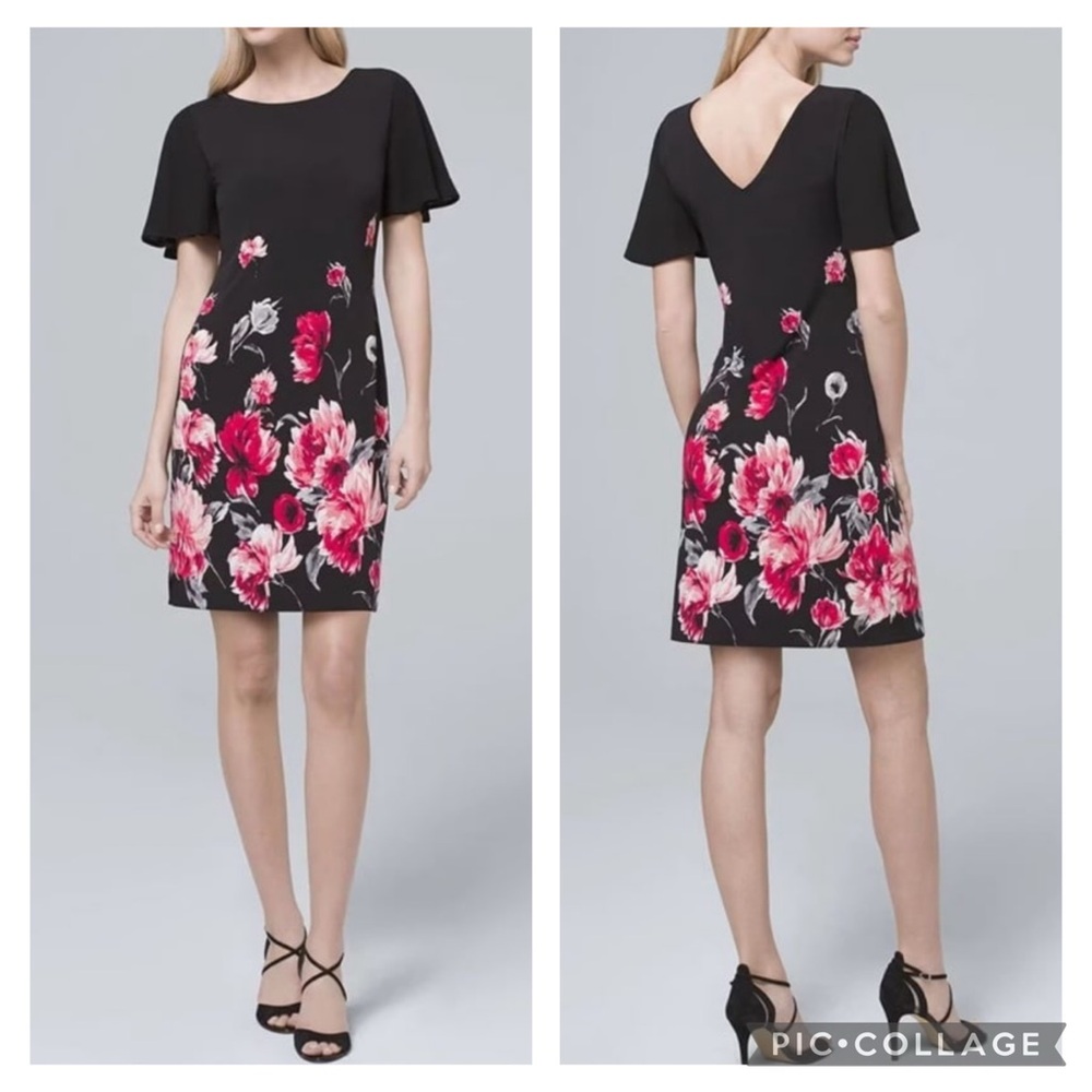 WHBM Reversible Floral Flutter Sleeves Pull On Dress Sz L